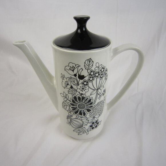 Grindley Manitou Mod Black White Coffee Tea Pot Flower Pattern - Ironstone - Picture 5 of 10